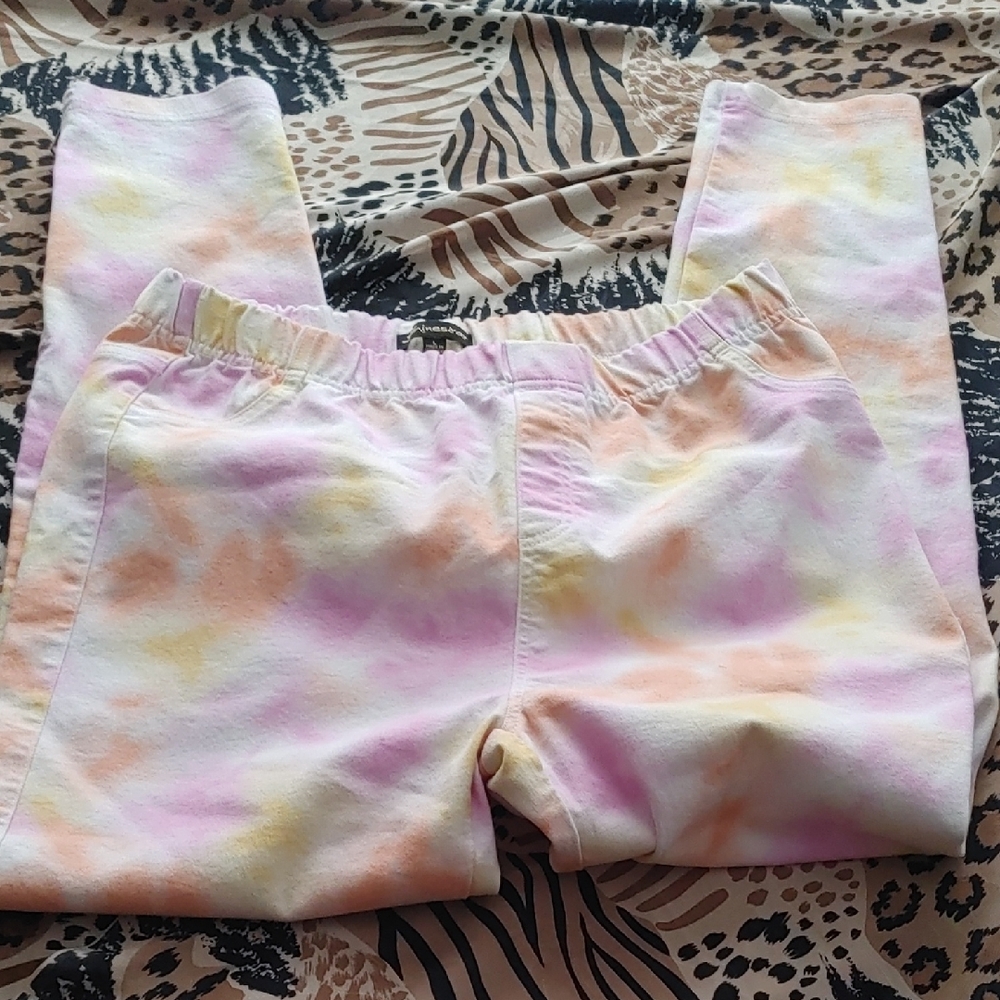 Shinestar Pink Orange and Yellow Tie-Dye Leggings Sz Lg